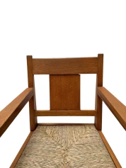 Art Deco Modernist Club Chair with Rush Seat, 1920s